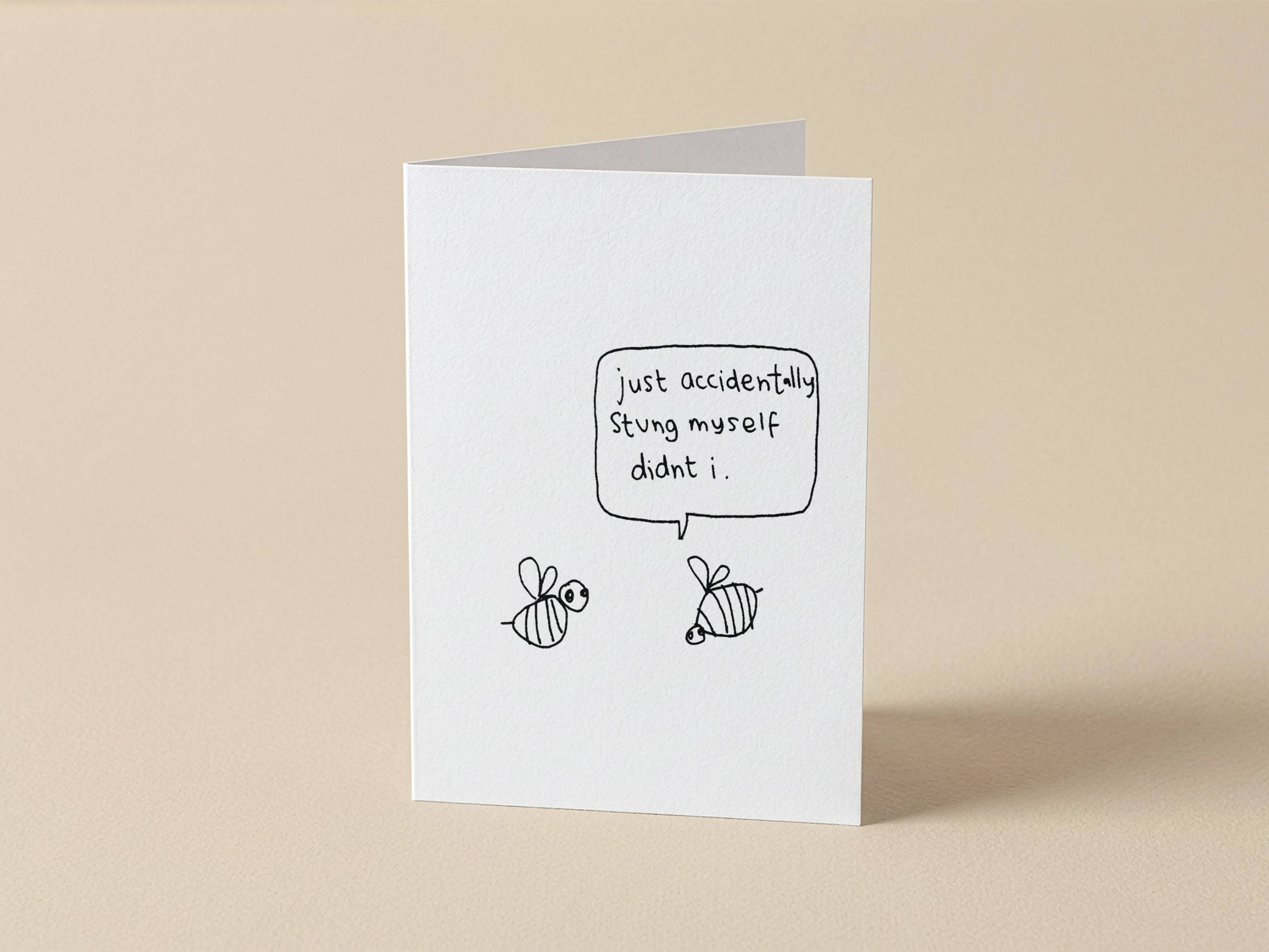 Bee Sting Stung Myself Card | Funny Get Well Soon Card for Friend