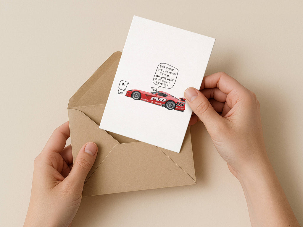 Red Car Cereal Prize Card | Funny Birthday Card for Friends