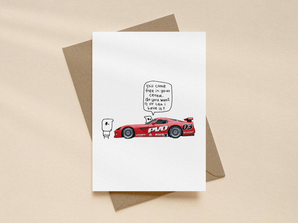 Red Car Cereal Prize Card | Funny Birthday Card for Friends