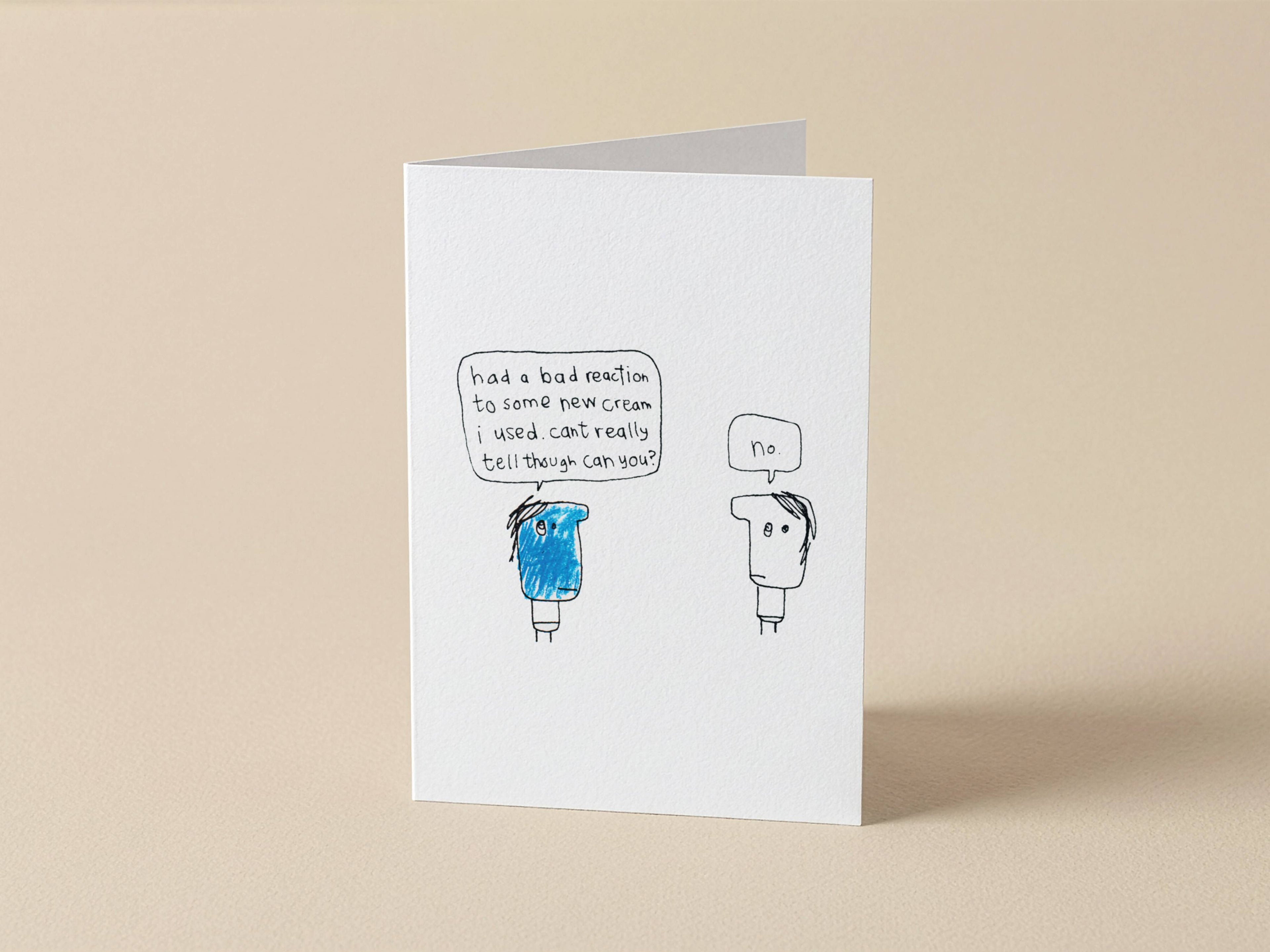 Blue Face Cream Allergy Card | Funny Greeting Card for Friend