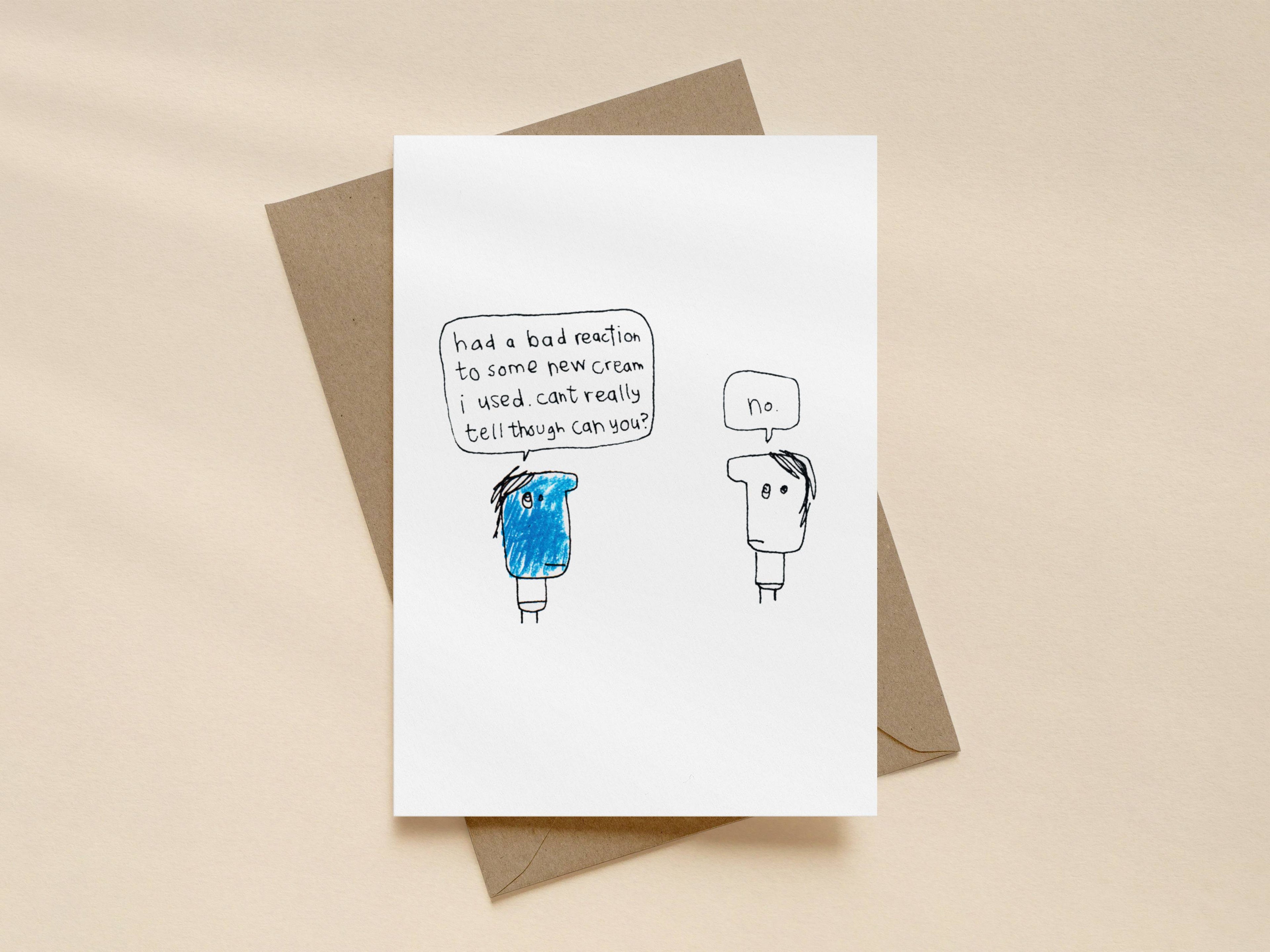 Blue Face Cream Allergy Card | Funny Greeting Card for Friend