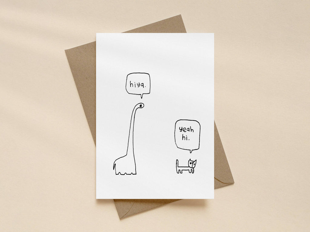 Dinosaur Greeting Cat Hello Card | Funny Greeting Card for Friend