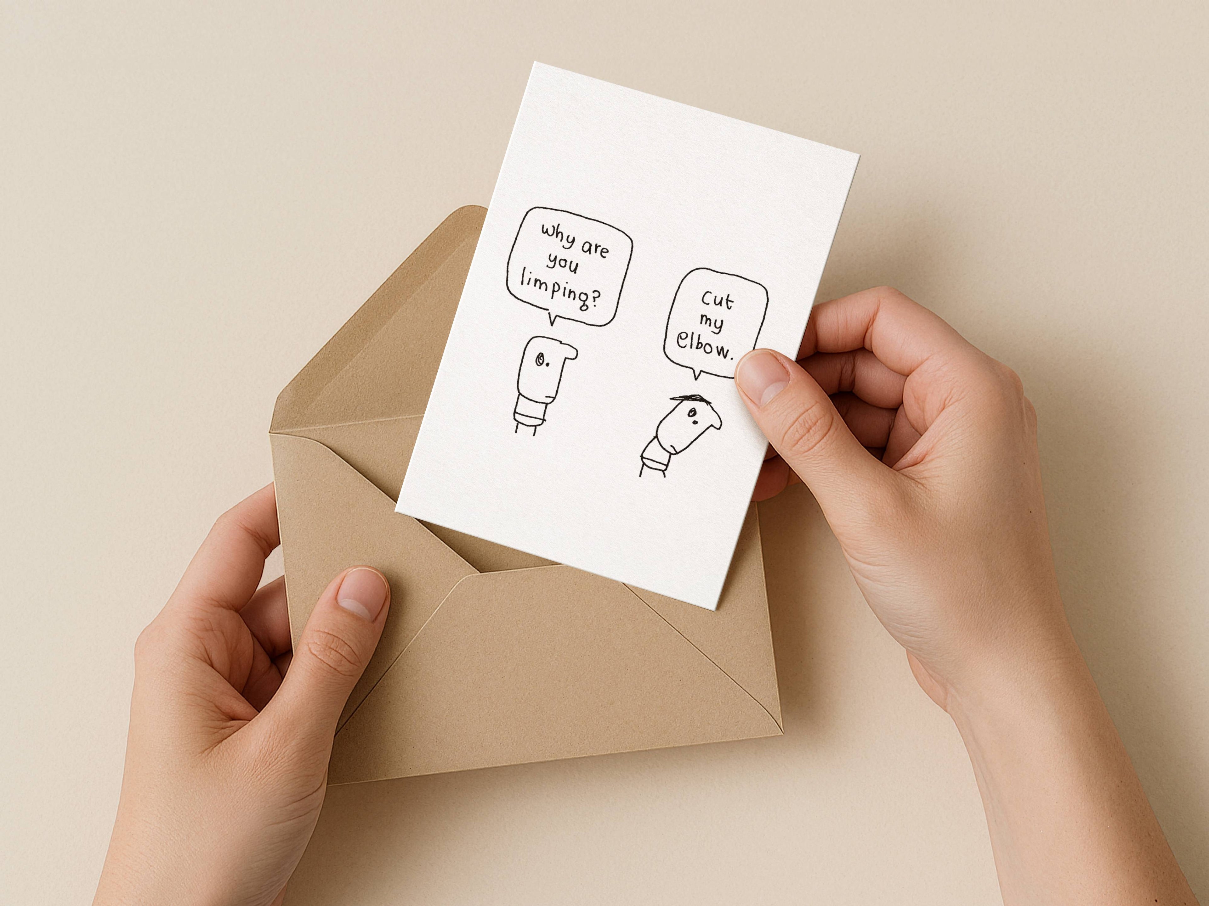 Cut My Elbow Card | Get Well Soon Card for Friend