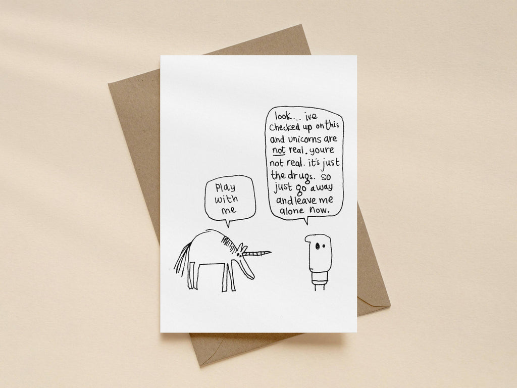 Unicorn Drugs Play With Me Card | Funny Greeting Card for Friend