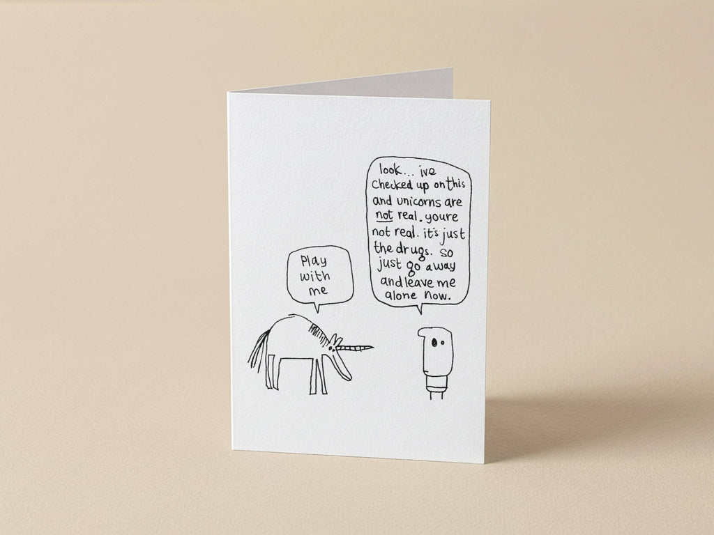 Unicorn Drugs Play With Me Card | Funny Greeting Card for Friend
