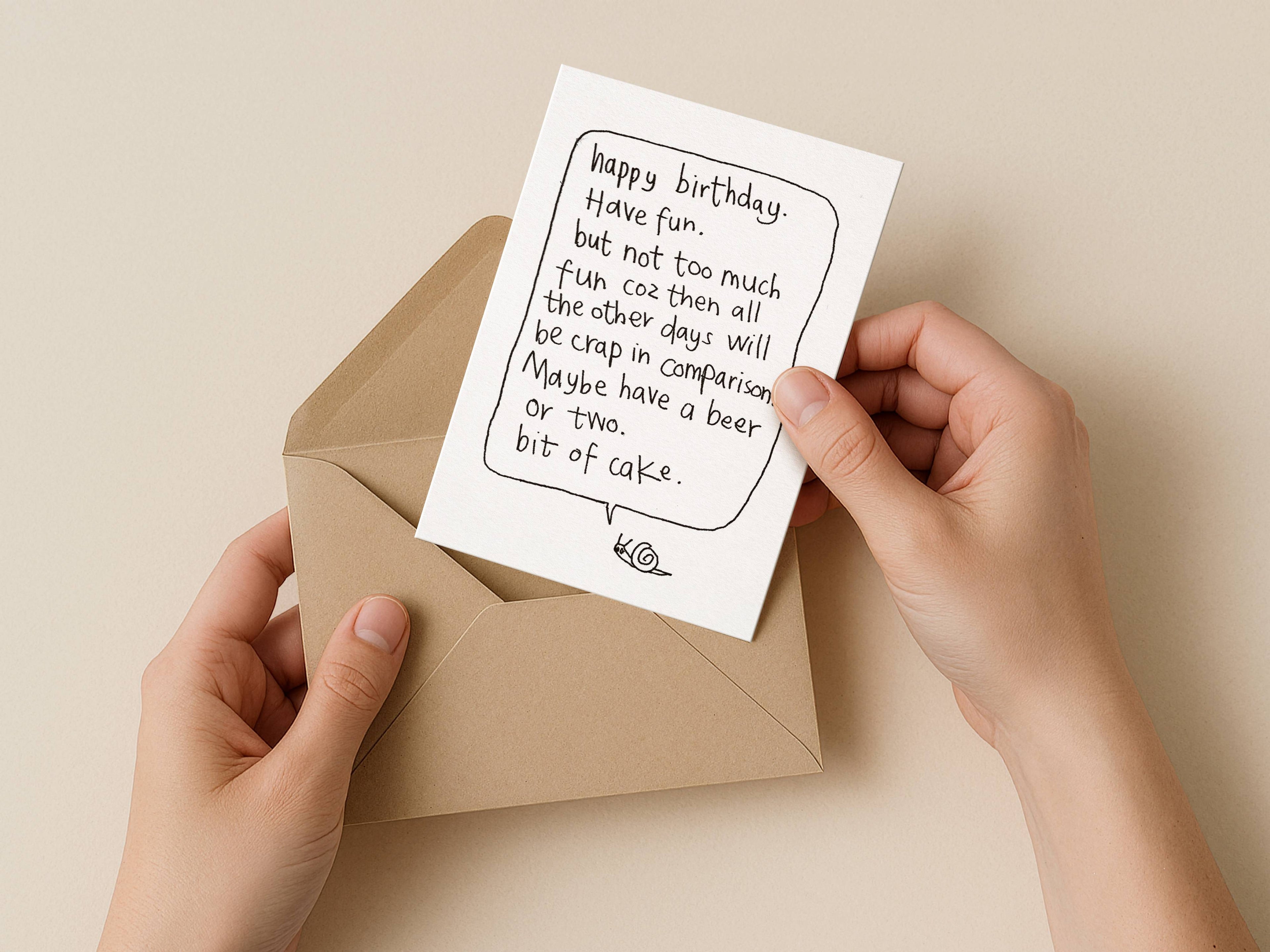 Cake Snail Beers Happy Birthday Card | Funny Birthday Card for Friend