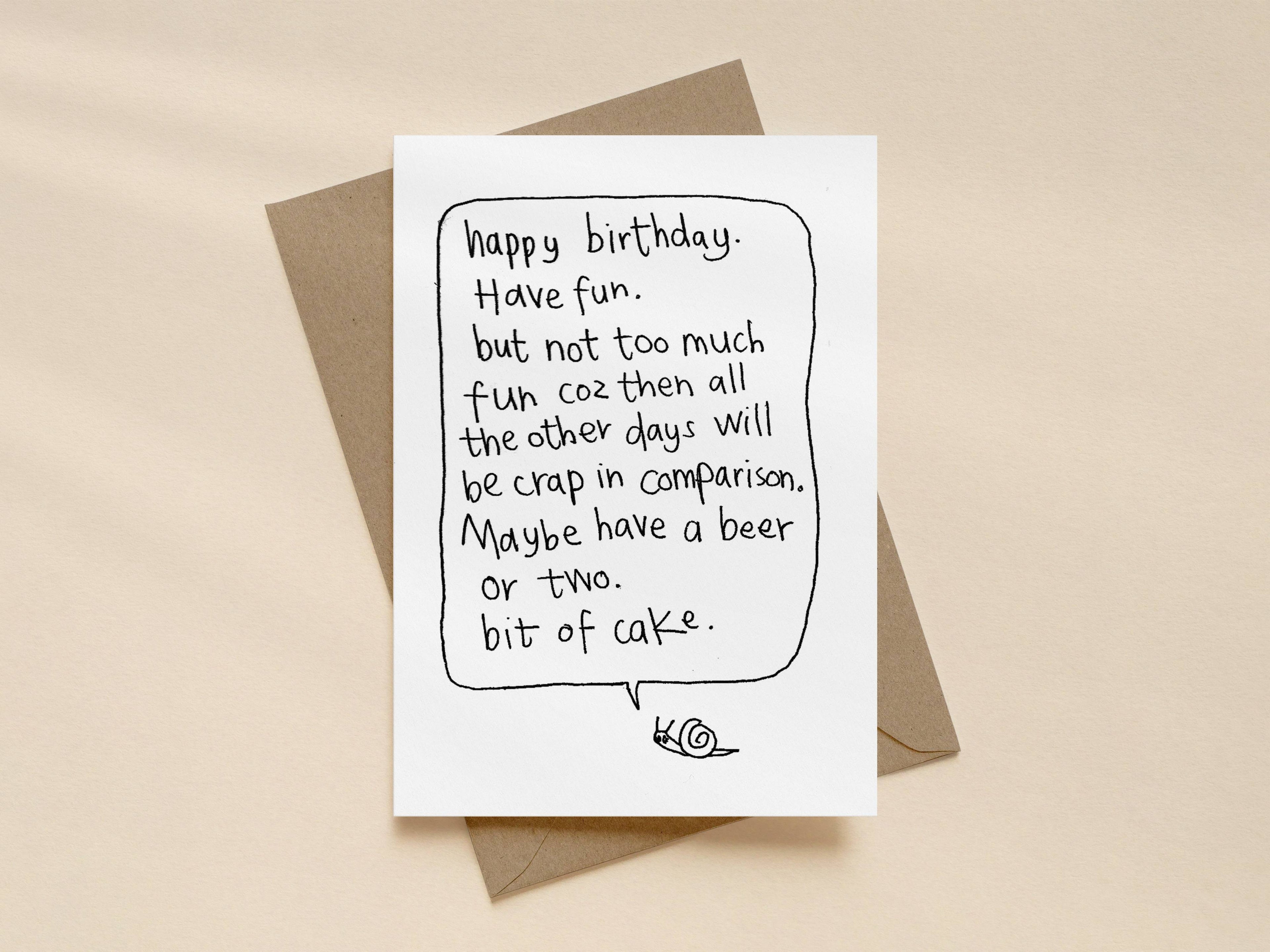 Cake Snail Beers Happy Birthday Card | Funny Birthday Card for Friend