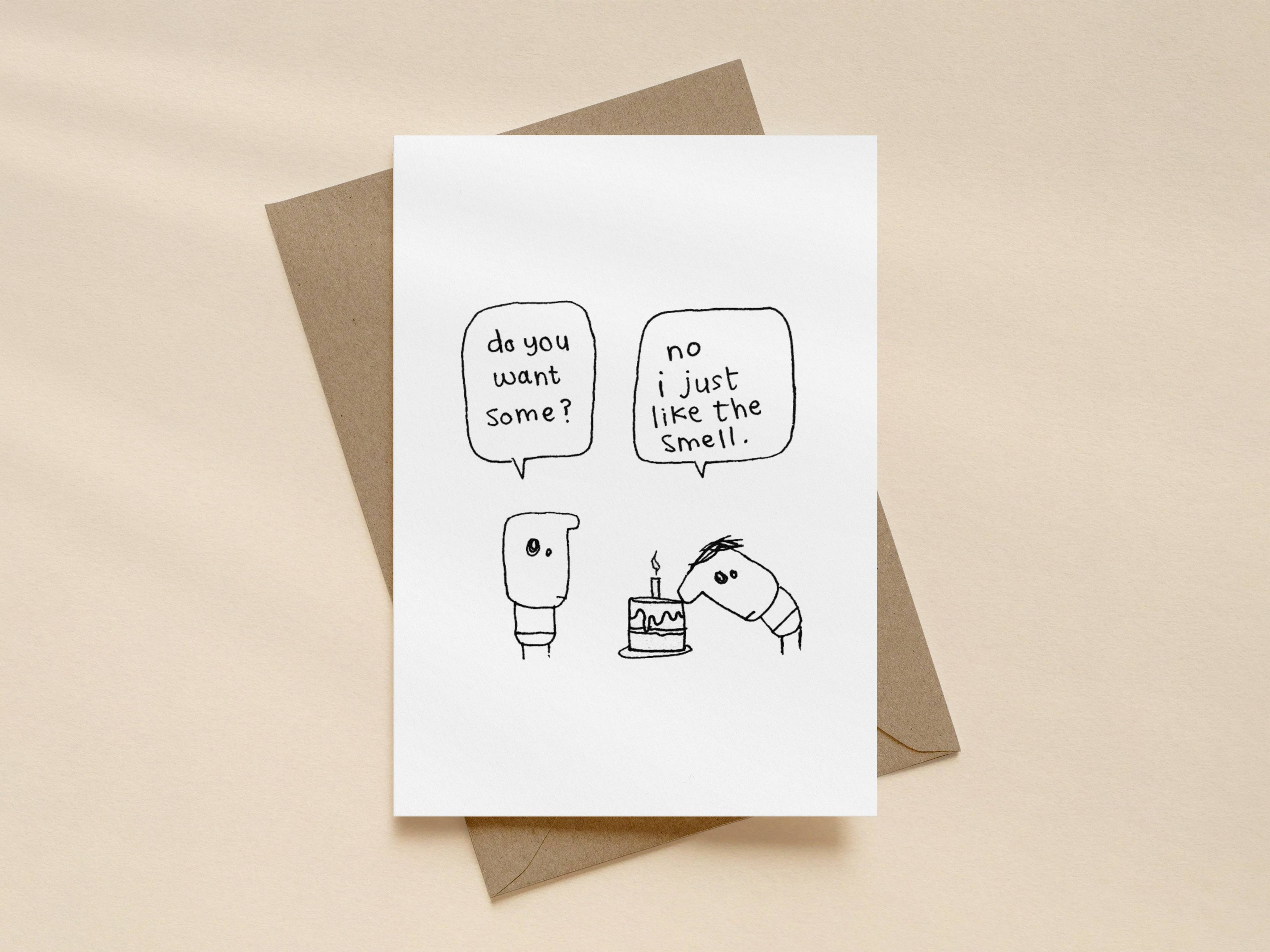 Smelling Birthday Cake Card | Funny Birthday Card for Friend