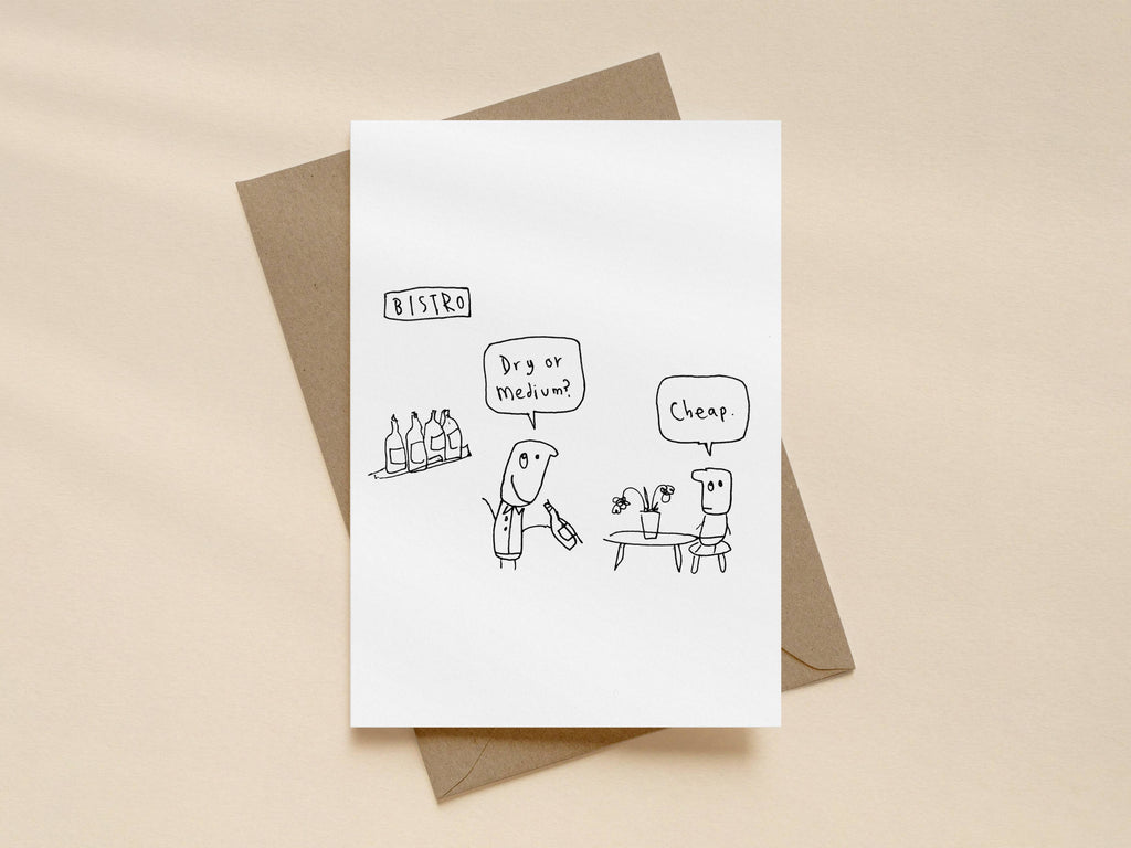 Bistro Cheap Wine Card | Funny Greeting Card for Friend or Partner