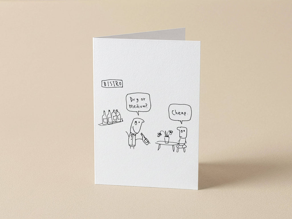 Bistro Cheap Wine Card | Funny Greeting Card for Friend or Partner