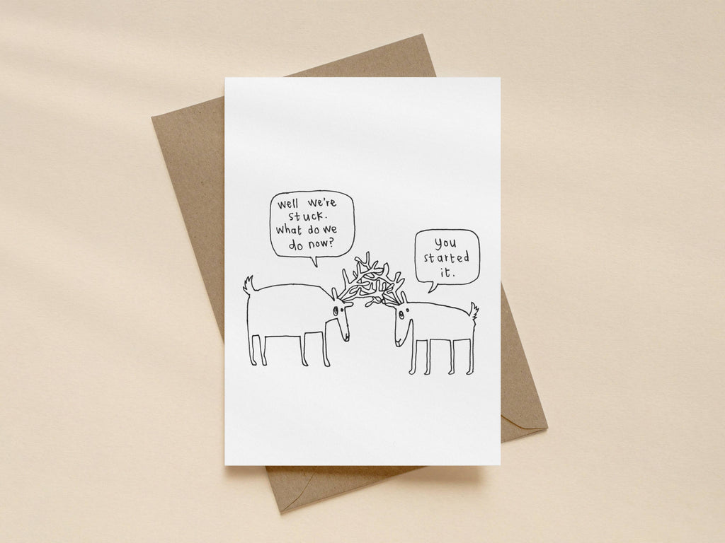 Stuck Deer Antler Card | Funny Greeting Card for Partner or Friend