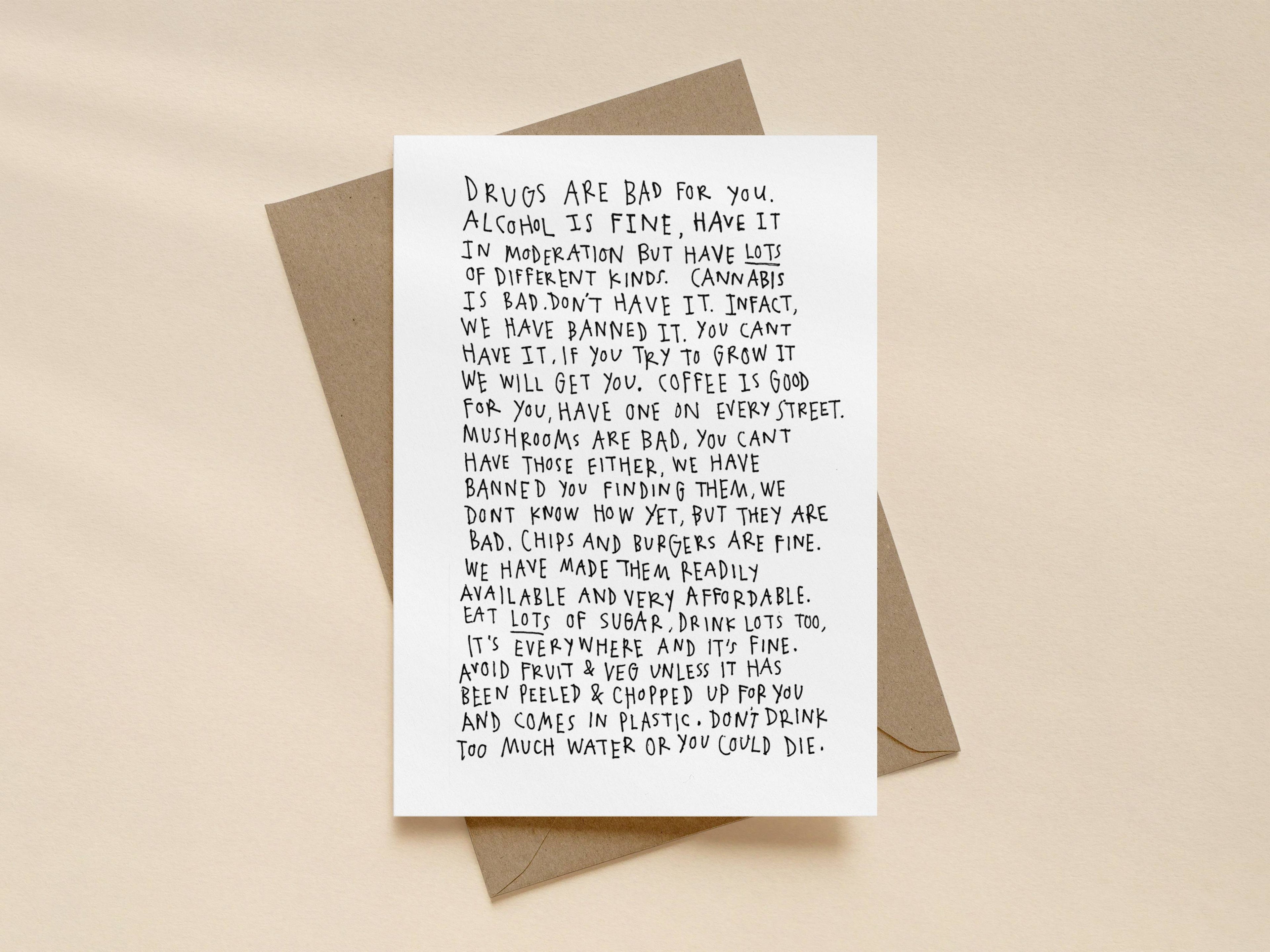 Drugs Are Bad Card | Funny Greeting Card for Friend