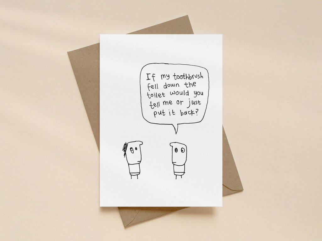 Toothbrush Down Toilet Trust Card | Funny Greeting Card for Partner