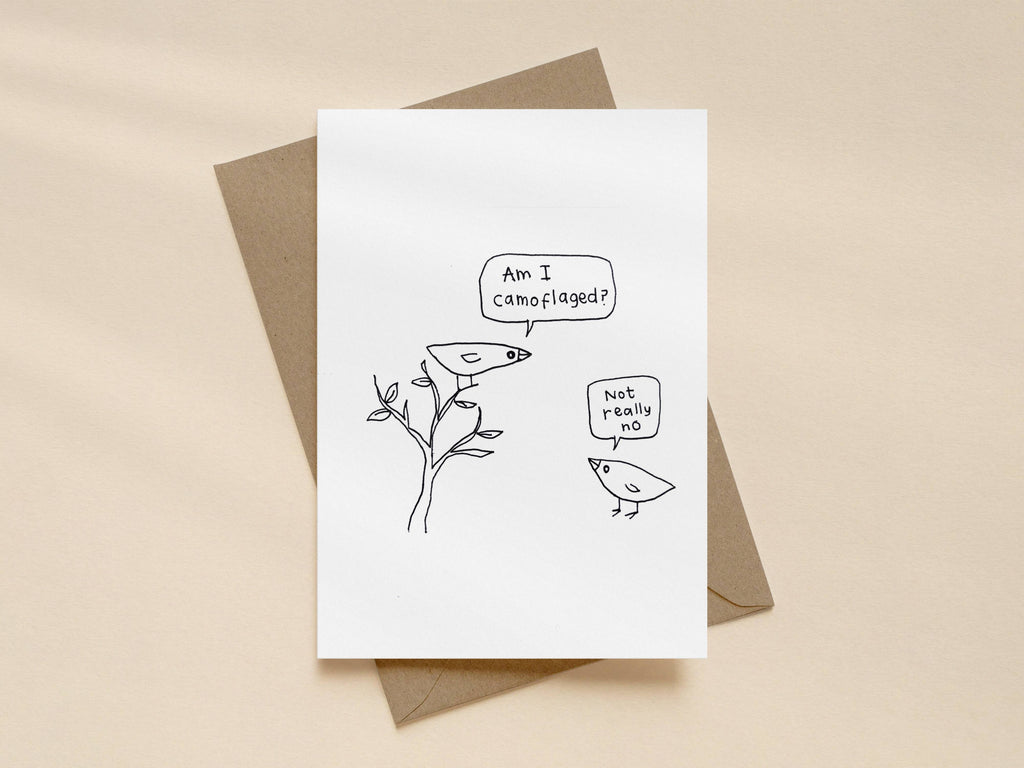 Camouflaged Tree Bird Card | Funny Greeting Card for Friend