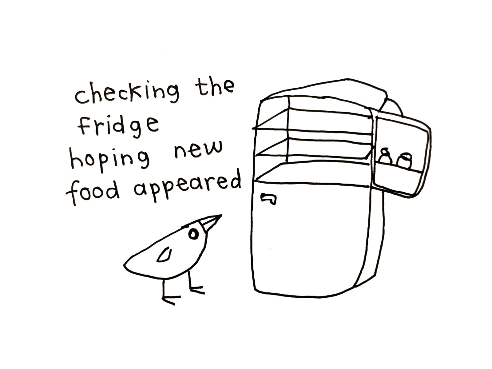 Checking the Fridge Card | Funny Illustrated Bird Card for Friends
