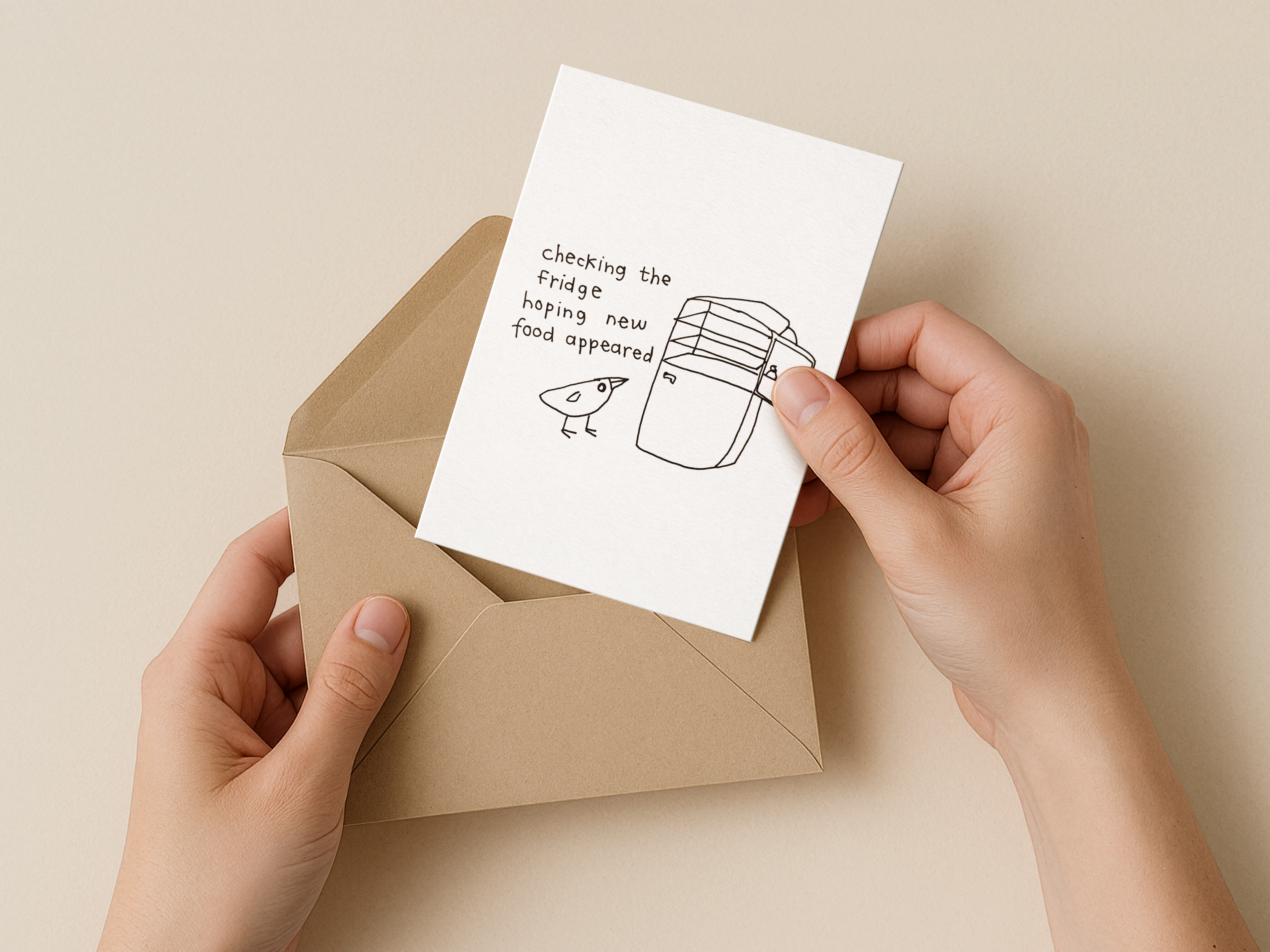 Checking the Fridge Card | Funny Illustrated Bird Card for Friends