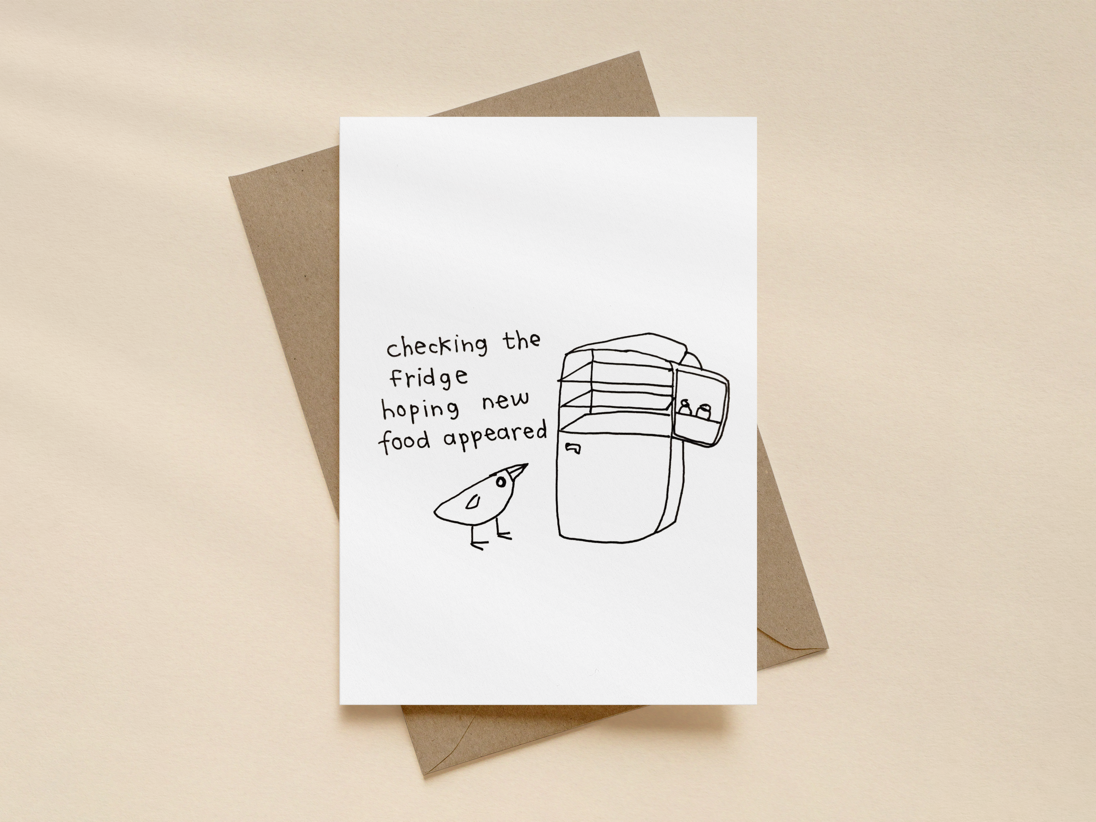 Checking the Fridge Card | Funny Illustrated Bird Card for Friends