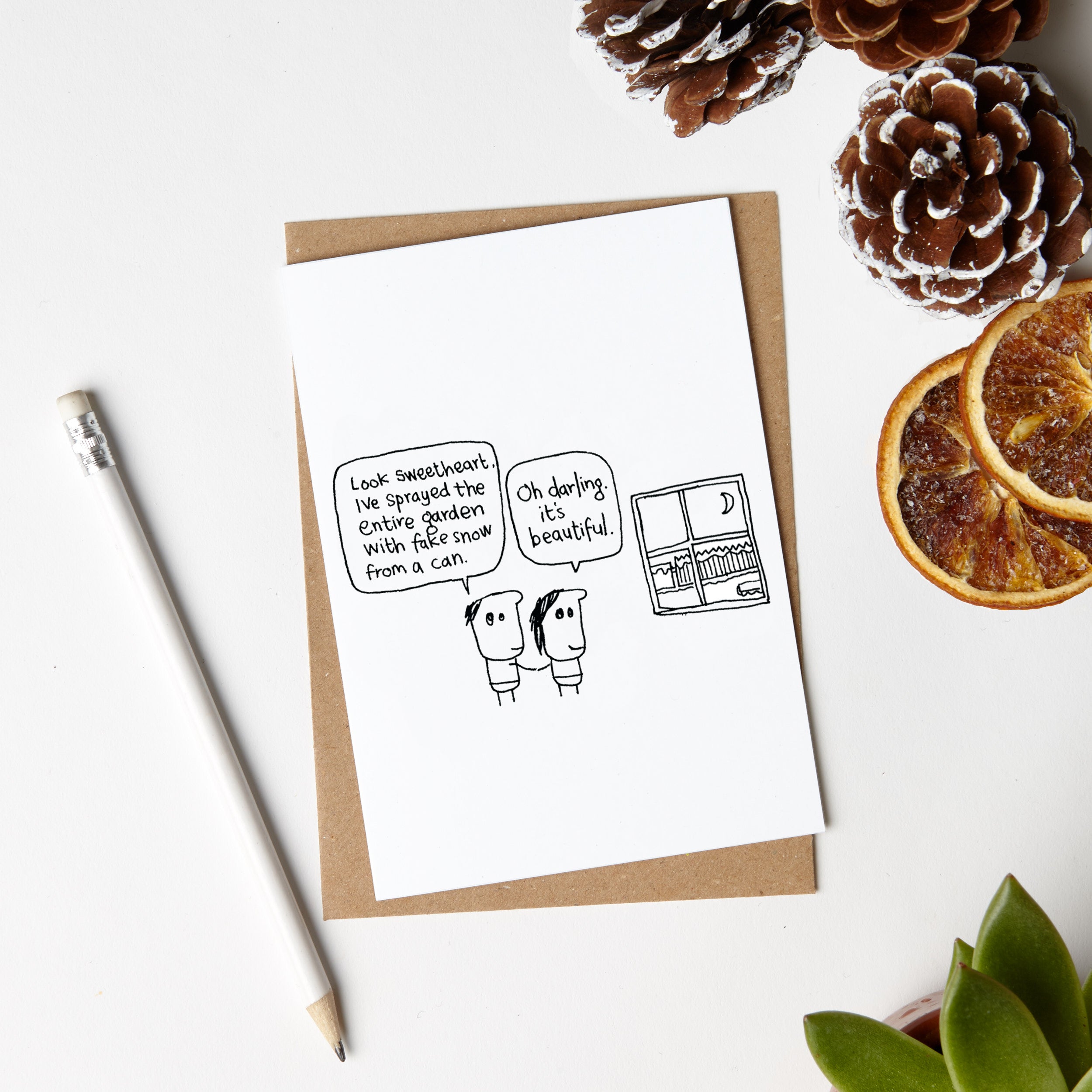 Fake Snow Can Couple Christmas Card