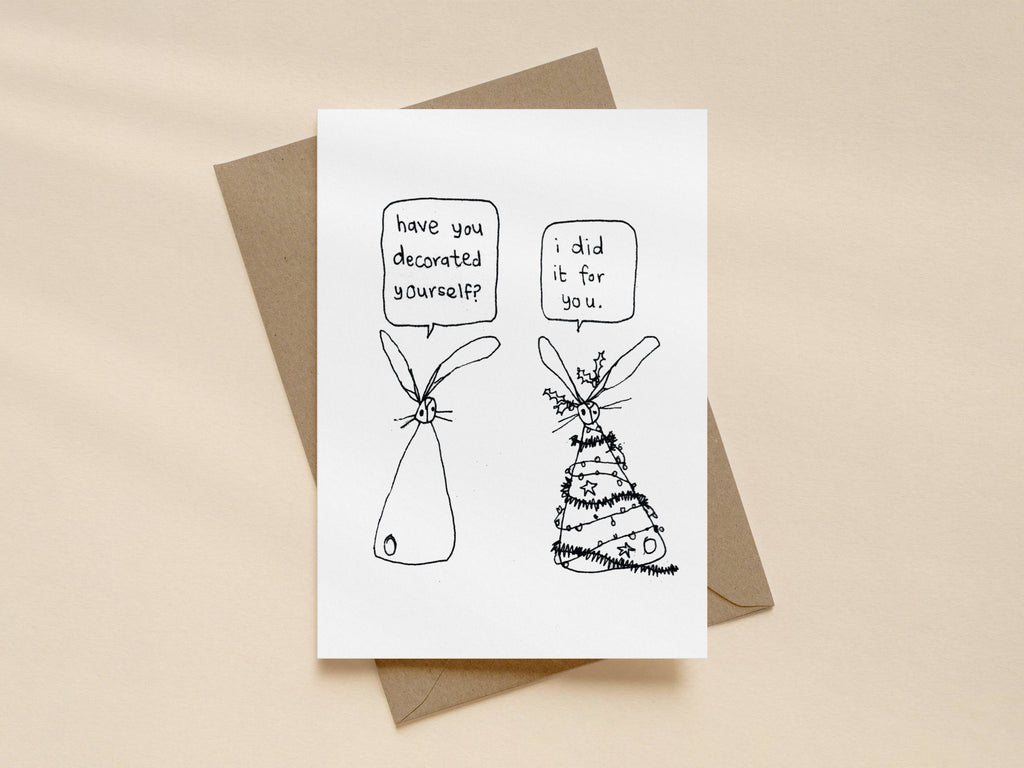 Decorated Rabbit Couple Christmas Card | Christmas Card for Partner