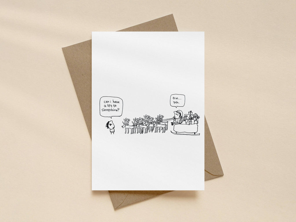 Reindeer Lift to Shropshire Christmas Card | Funny Christmas Card for Friend