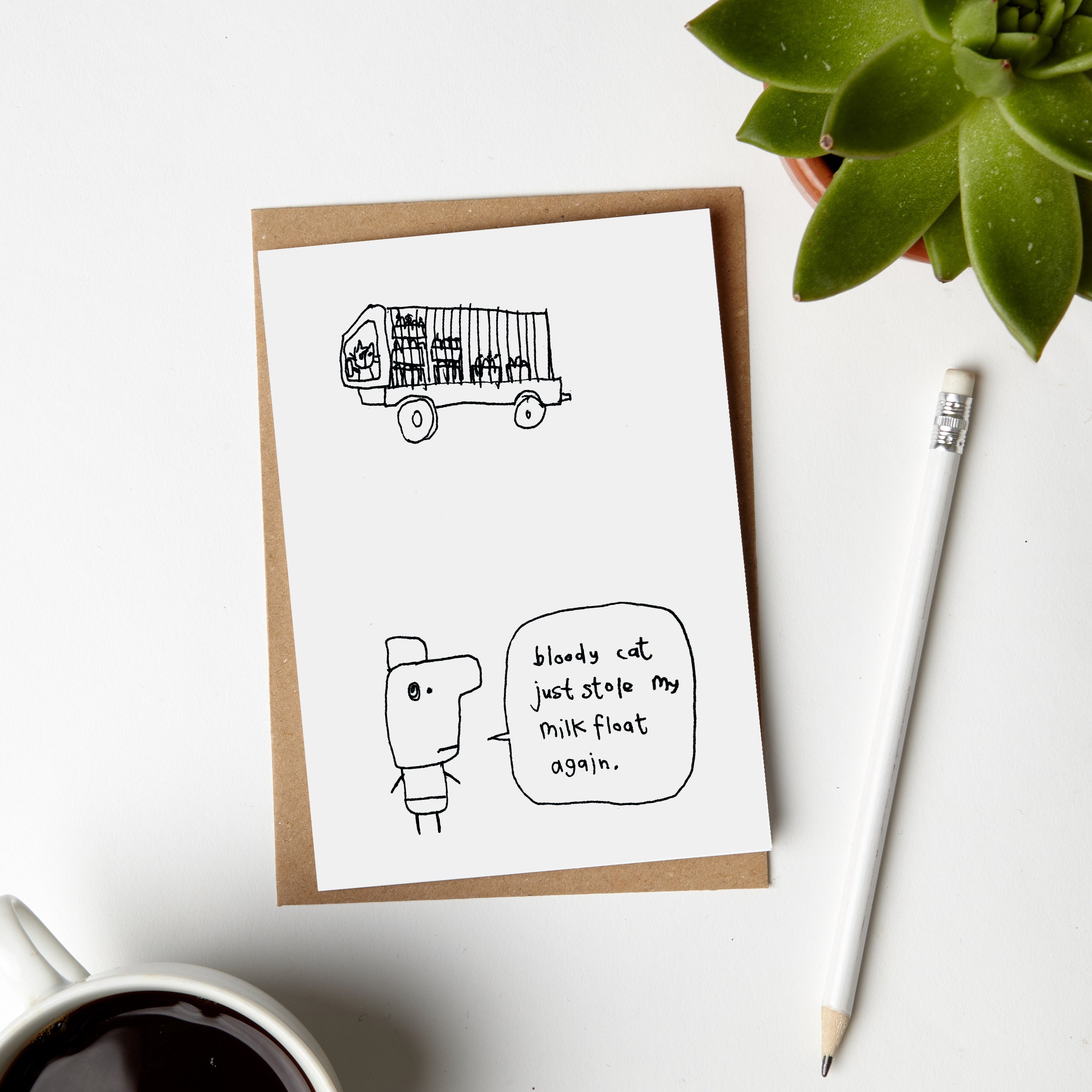 Stolen Milk Float Cat Card