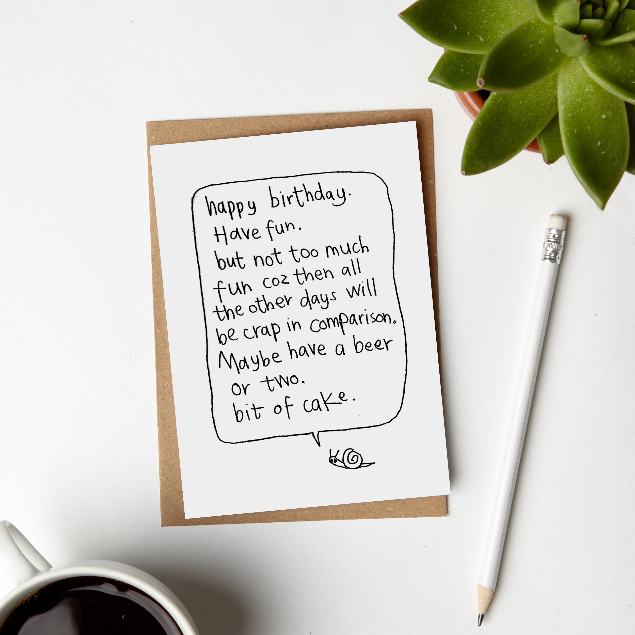 Cake Snail Beers Happy Birthday Card